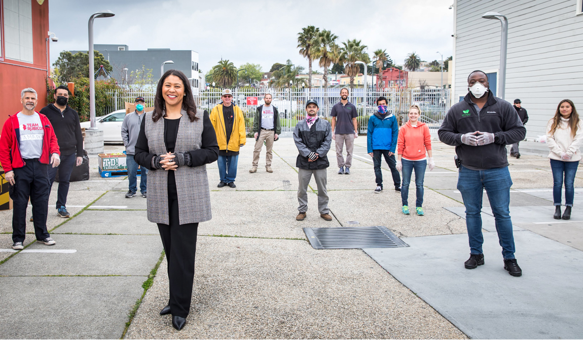 Mayor London Breed with Food Bank staff and volunteers